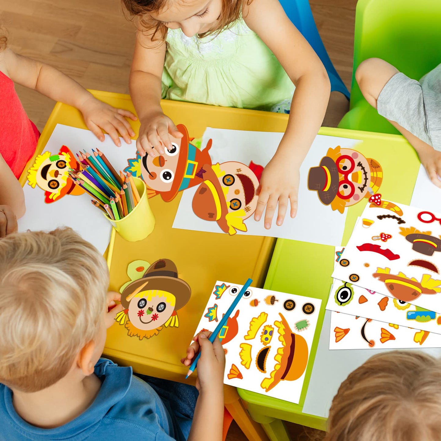 Chiazllta 30 Pcs Fall Thanksgiving Craft Kits Diy Scarecrow Craft For Kindergarten Kids, Fall Autumn Art Craft Make Your Own Sca