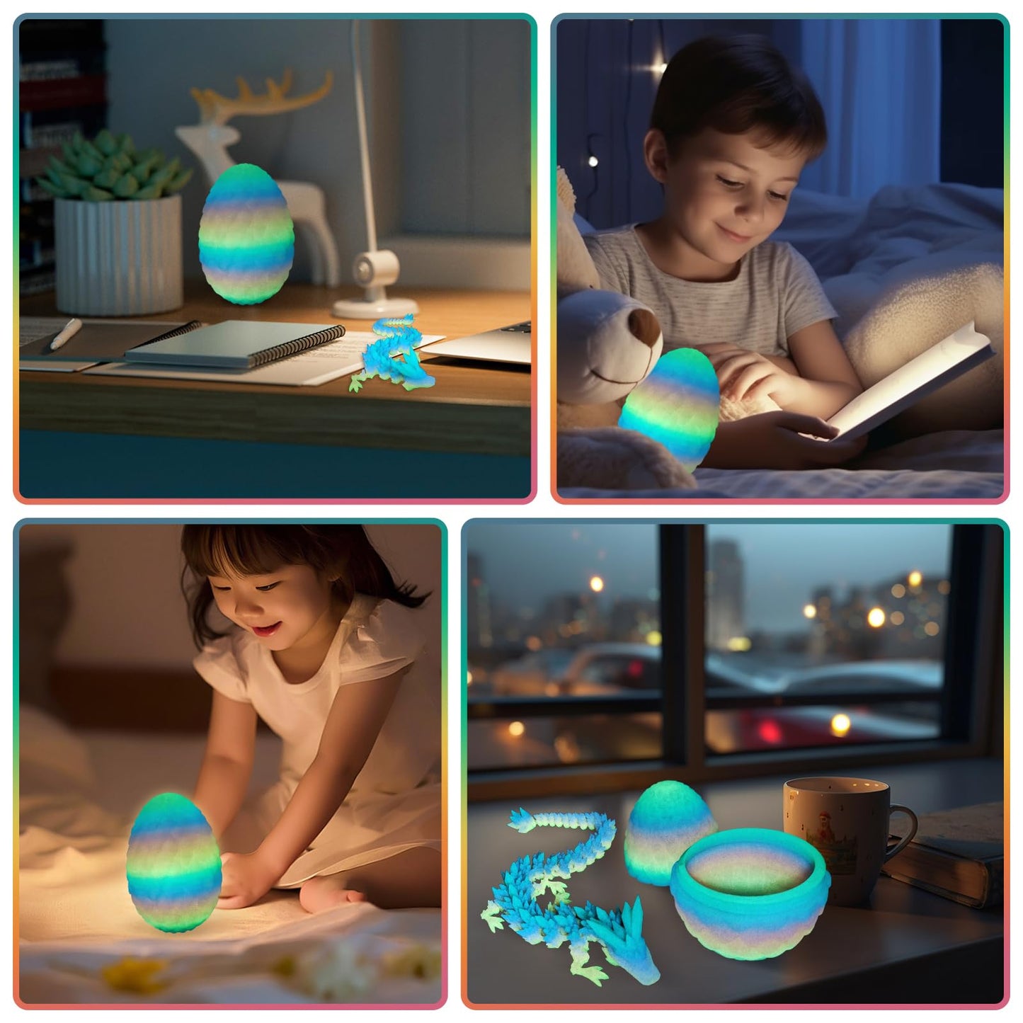 Tboline 3D Printed Dragon Egg Glow In The Dark, 3D Printer Full Articulated Crystal Animals Fidget Toy, Surprise Easter Mythical