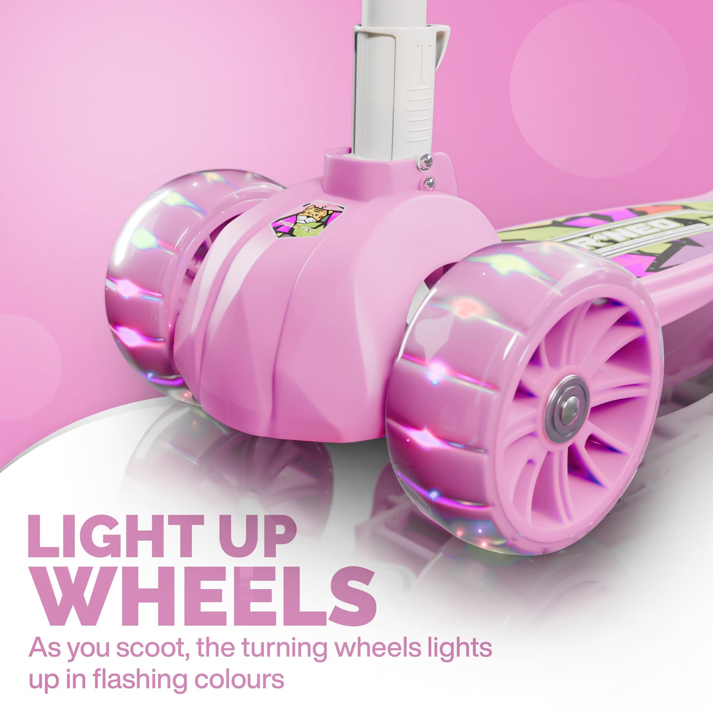 Tygatec 3 Wheel Kids Scooter For Year 5 To 14, Led Magic Wheels, Smart Kick Scooter With Fold-Able & Height Adjustable Handle Fo