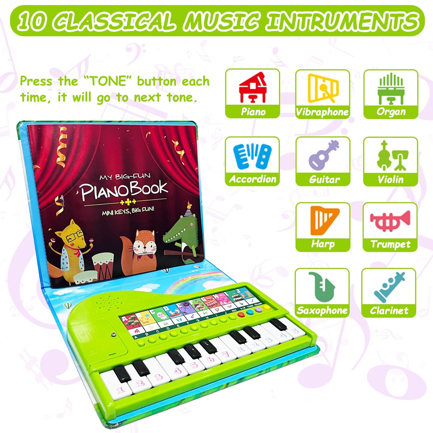 Eooleow Kids Piano Book Toys - 20 Keys Kids Keyboard Piano Educational Music Toys, Children Gifts & Toddler Toys For 3 4 5 Year