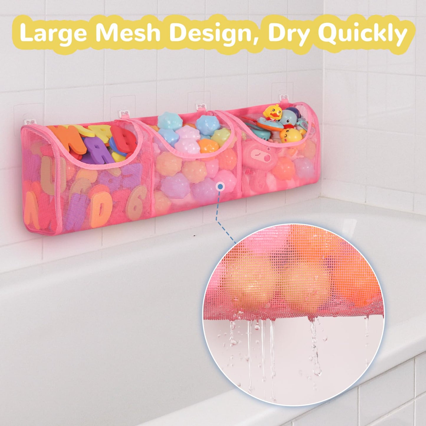 Docmon Bath Toy Storage, Large Capacity Bath Toy Holder, Opening 3 Compartments Bathtub Toy Storage, Quick Dry Bath Toy Organize