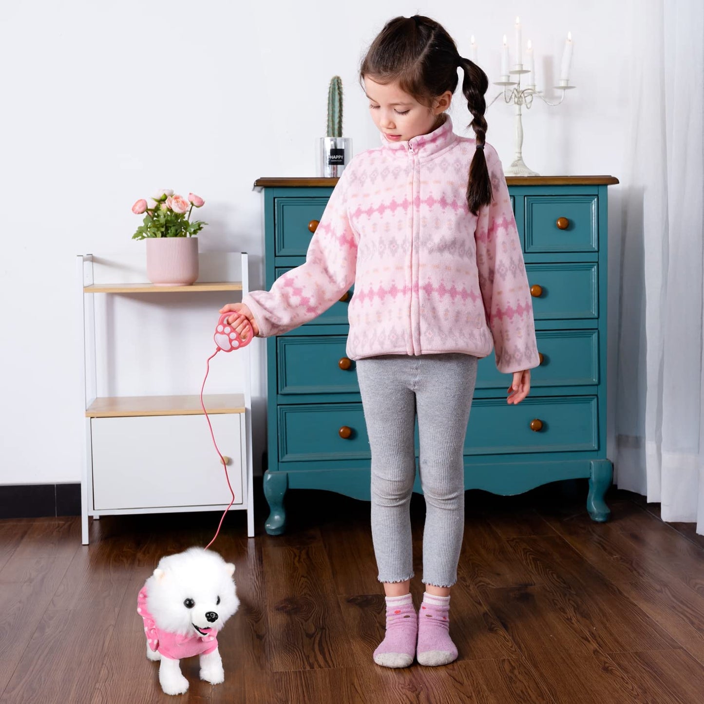 Worwoder Electronic Singing Walking And Barking Plush Dog Toy Interactive Puppy Dog With Remote Control Leash For Kids Toddler Gifts Birthday Girls Boys (White)