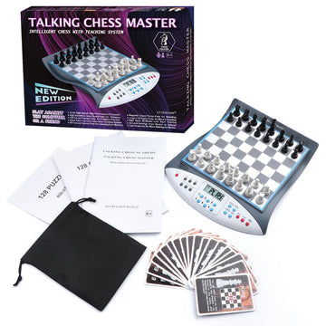 LEVEROAM Electronic Chess Set with Voice Teaching, Magnetic Board for Beginners & Advanced Players, Grey/White