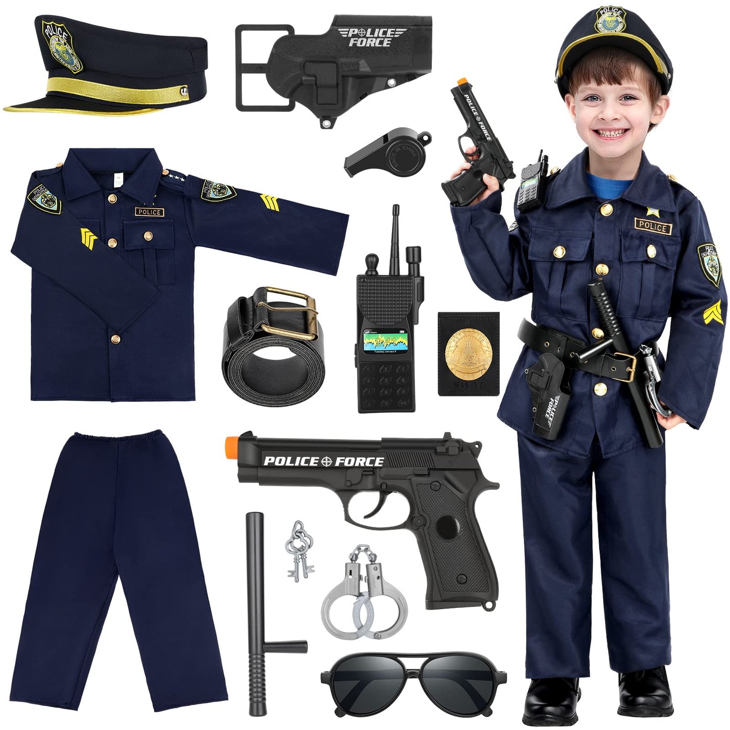 Luucio Police Officer Costume For Kids, Police Costume For Kids With Police Uniform, Halloween Costume For Kids, Dress Up, Role Play Kit For Boys Girls