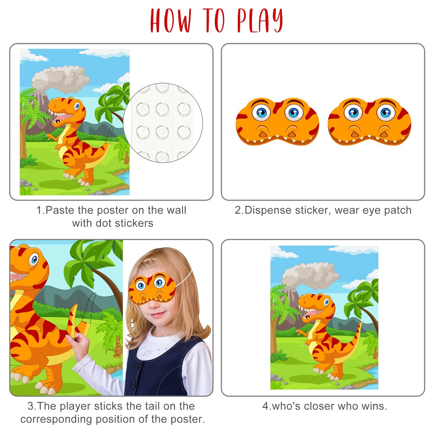 Neburora Pin The Tail On The Dinosaur Party Game With 30 Tails For Dinosaur Birthday Christmas Party Supplies Pin Game, Boys Gir