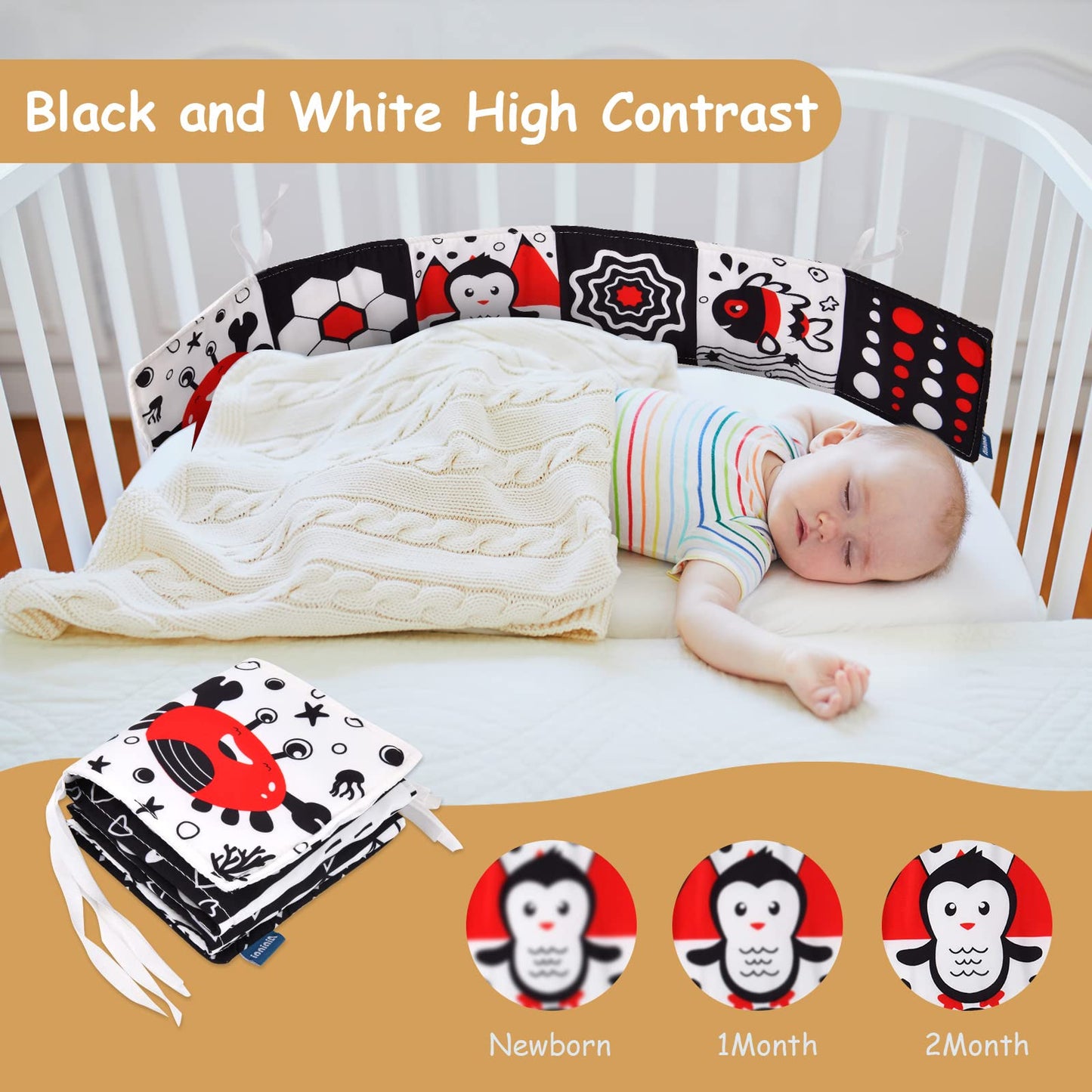 Vicloon Black And White Baby Toys, High Contrast Baby Book For Newborn 0-3 3-6 Months, Infant Tummy Time Toys, Early Education S