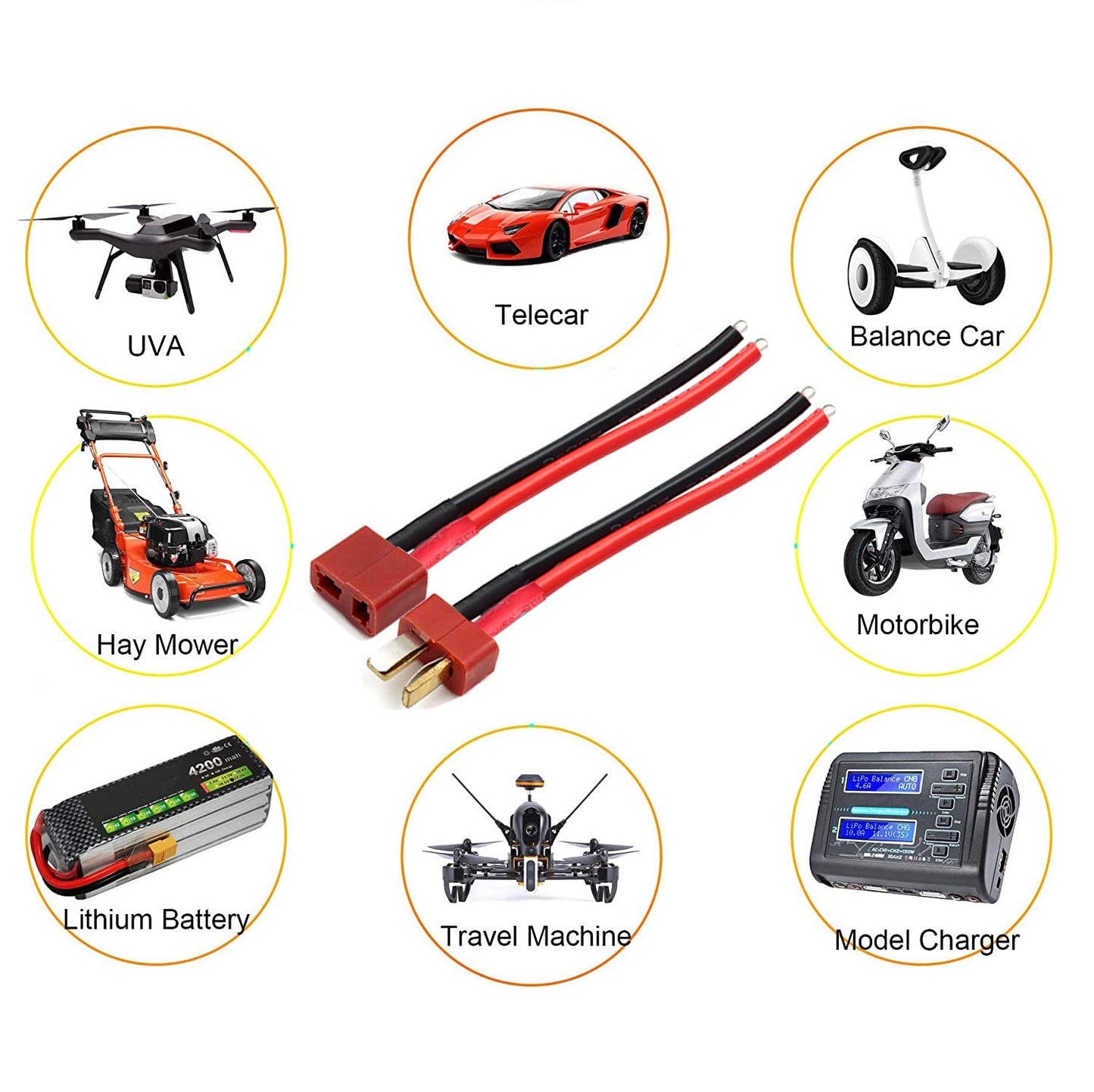 ZHOFONET Deans T Plug Connector,RC Battery Connector,Deans Female and Male Connector with 14AWG Silicon Wire for RC Airplane Qua