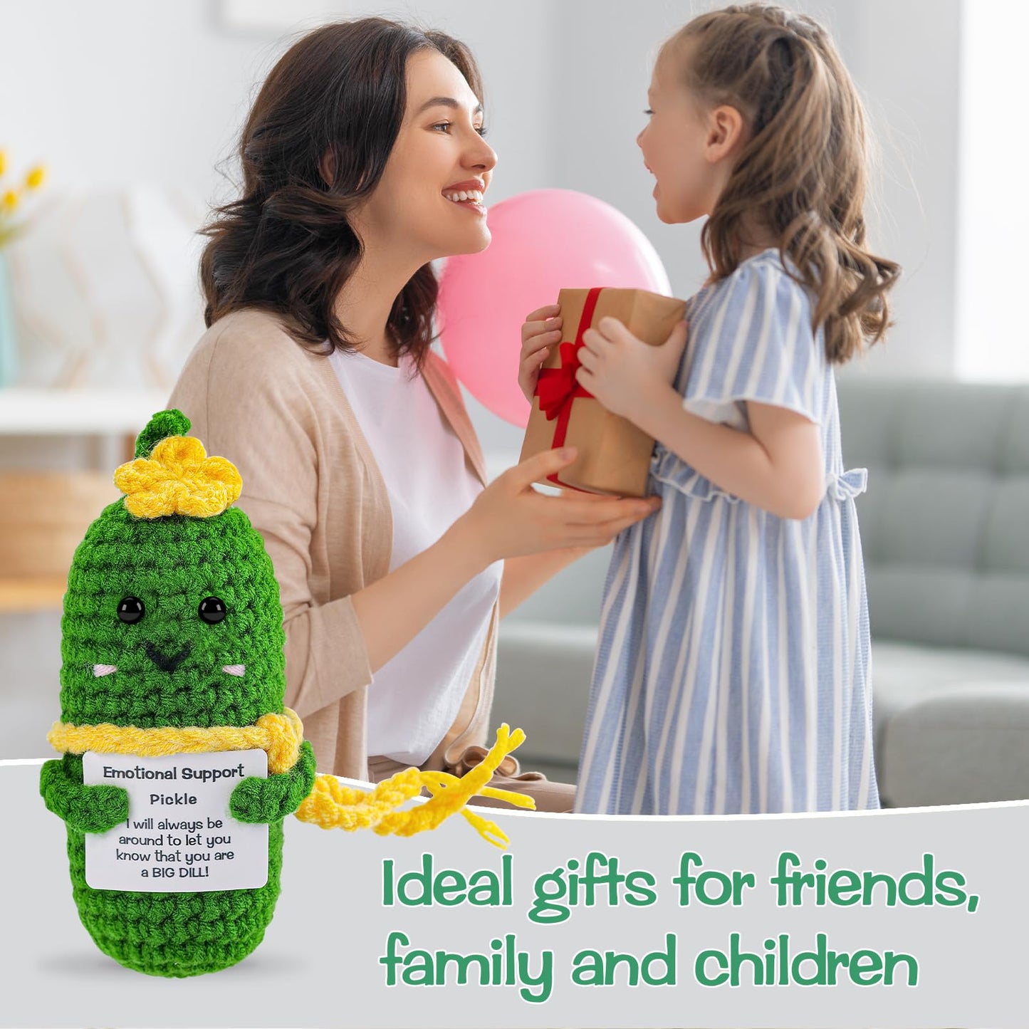 Hoedia Emotional Support Pickle Gifts For Women: Cucumber With Flower Scarf Card Crochet Dolls Friend Birthday Gifts For Her Cow