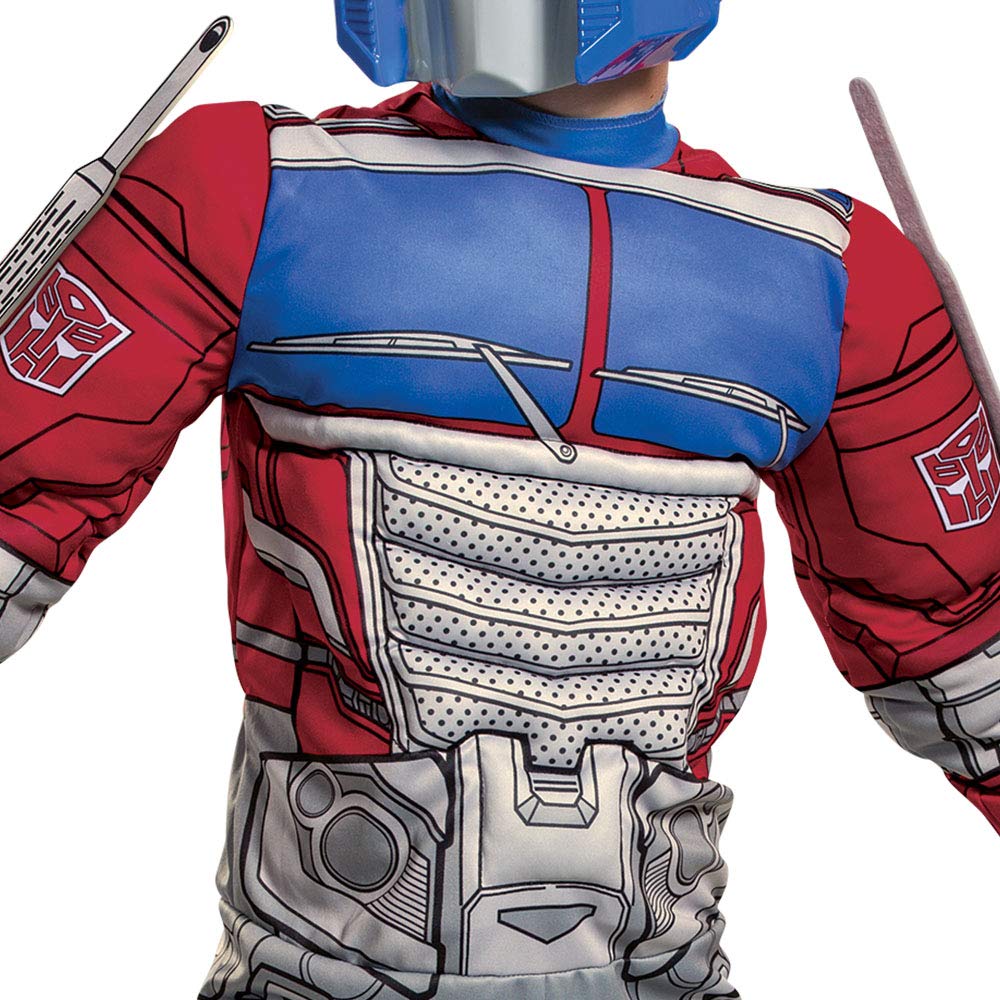Disguise Optimus Prime Costume, Muscle Transformer Costumes For Boys, Padded Character Jumpsuit, Kids Size Large (10-12) Blue & Red