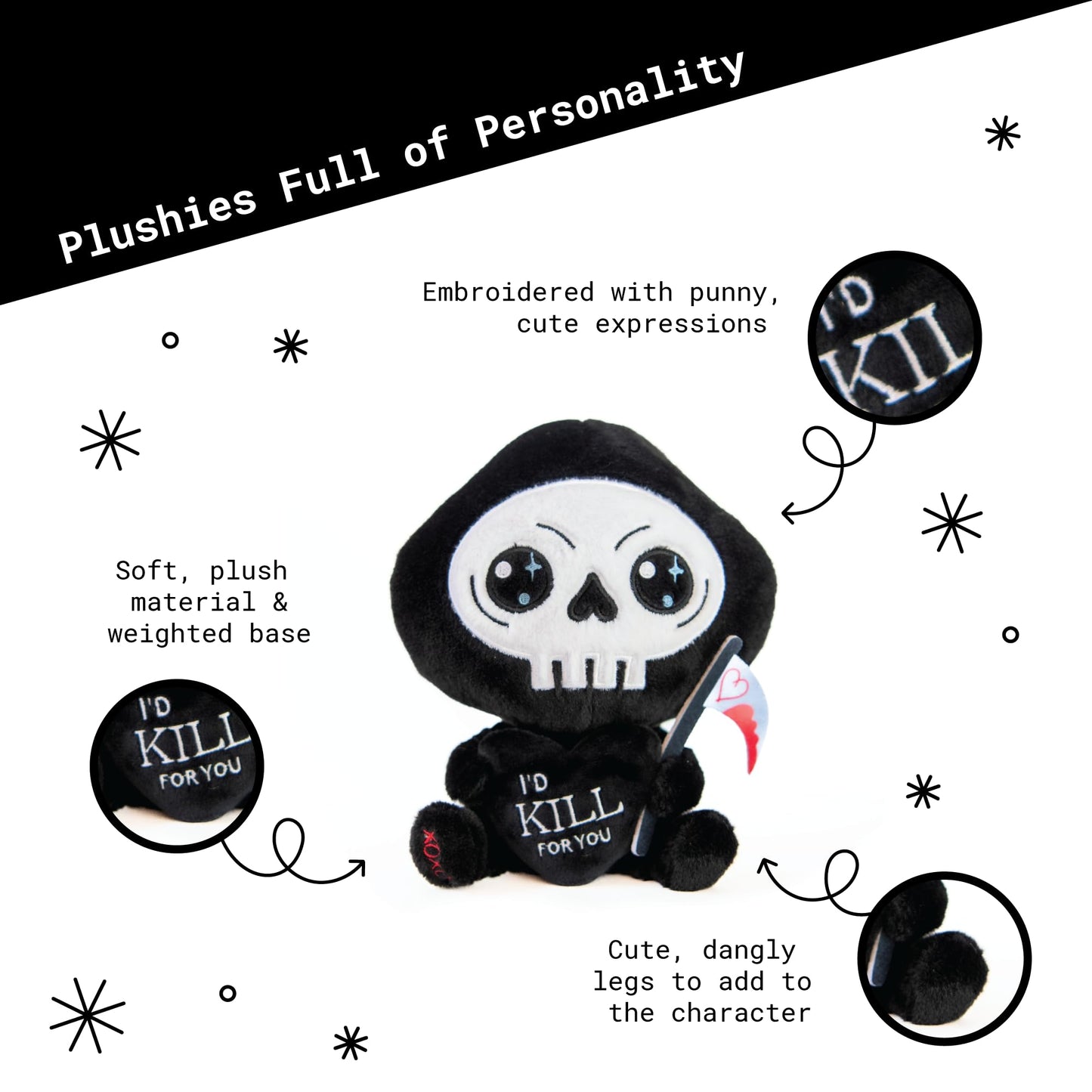 Punchkins Grim Reaper Plushie - I'd Kill for You Sassy Valentine's Day Plush Gift for Couple (Girlfriend Boyfriend Wife Husband) Plush Toy for Gifting