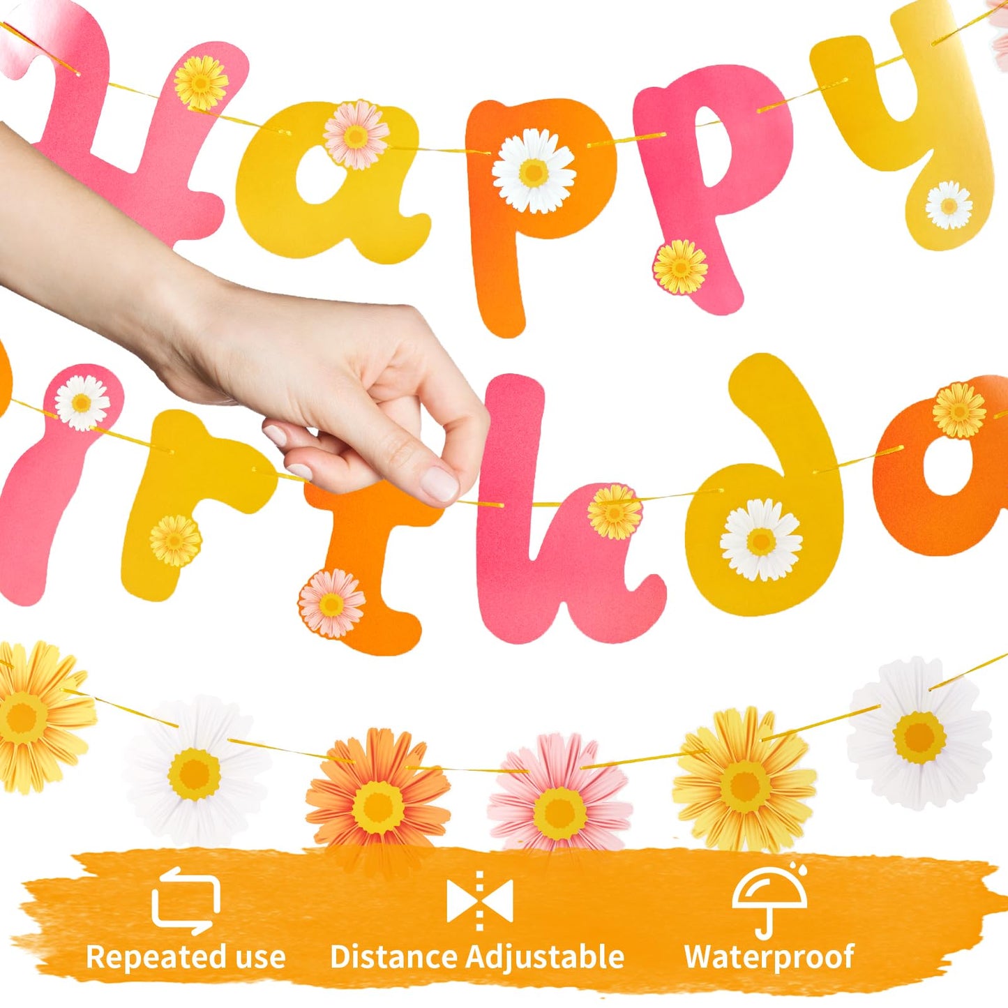 Sunbeauty Flower Daisy Happy Birthday Banner Groovy Party Banners Groovy Party Decorations Boho Happy Birthday Banner Daisy Retr