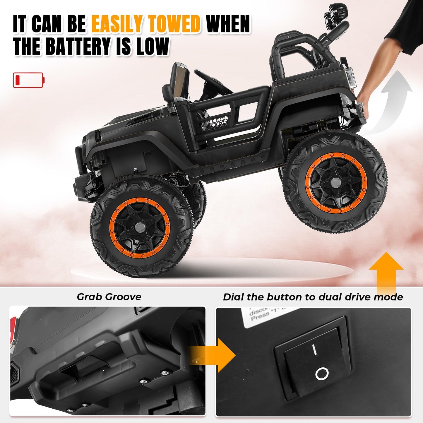 Hikole 24V Kids Jeeps Ride On Car With Width Seat, 2 Seater Battery Powered Electric Car, 4X100W Powerful Engine,Soft Braking,Remote Control, 24 Volt Ride On Toy For Boys Girls, Black