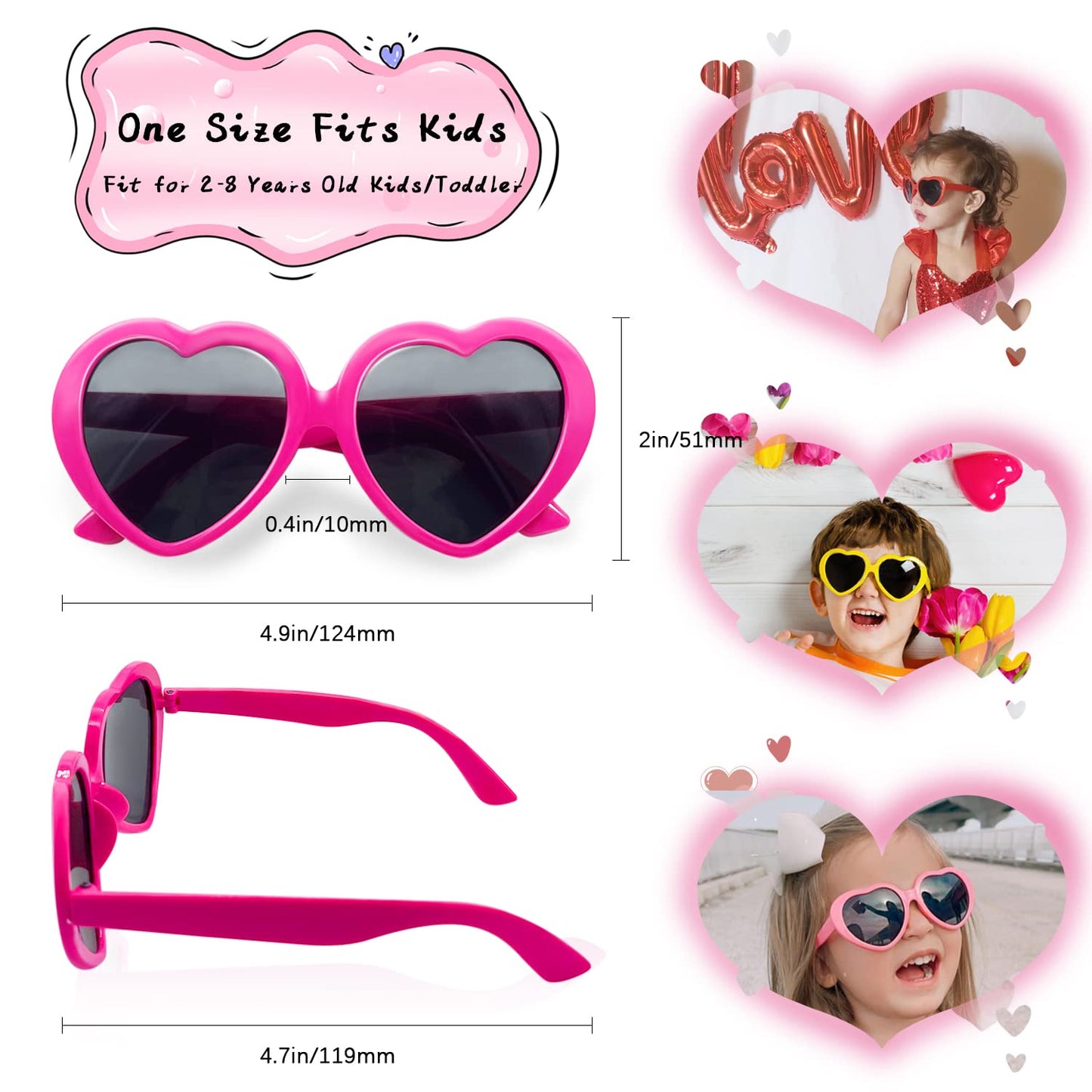 Pibupibu 7 Pack Red Kids Toddler Heart Shape Sunglasses Party Favor Supplies For Girls Boys