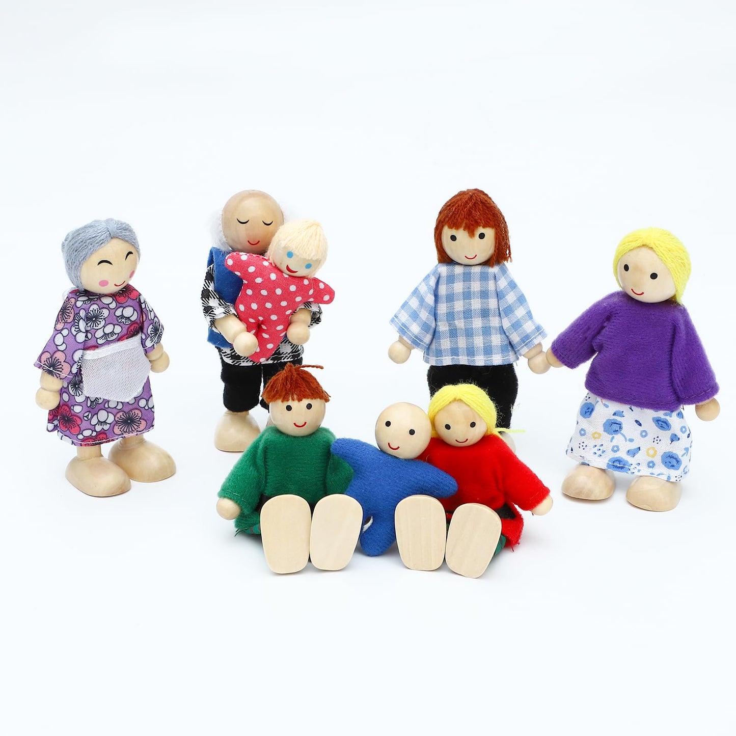 Onest 8 Pieces Wooden Dollhouse Family Set Mini People Figures Sets Dollhouse Dolls Wooden Doll Family Pretend Play Figures Acce