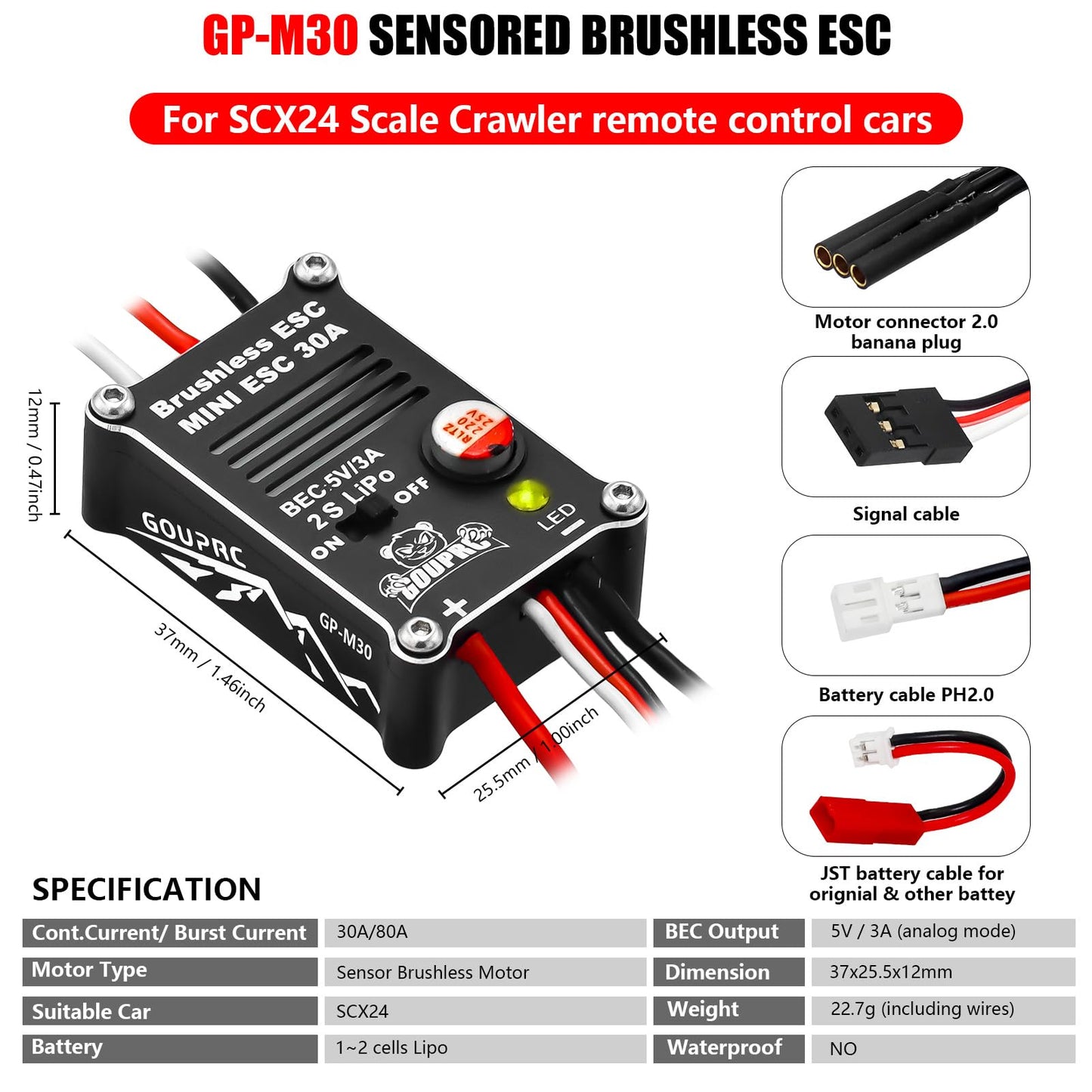 Gouprc 2204 2400Kv Brushless Outrunner Motor With Transmission & 30A Brushless Esc With Pedals For Scx24 Rc Crawler Axial 1/24 R