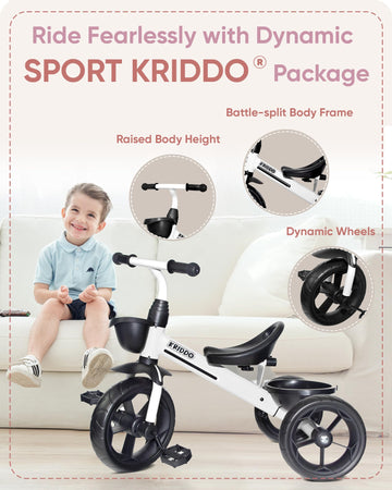 KRIDDO Kids Tricycles Age 24 Month to 4 Years, Toddler Kids Trike for 2.5 to 5 Year Old, Gift Toddler Tricycles for 2-4 Year Old