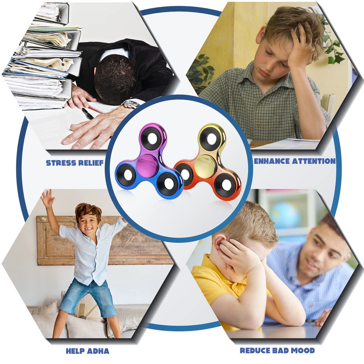 Jawhock Fidget Spinner 2 Pack, Stress Reduction And Anxiety Relief Hand Spinner Ultra Stainless Steel Bearing, Best Autism Finger Spinner Focus Party Favor Killing Time Toy