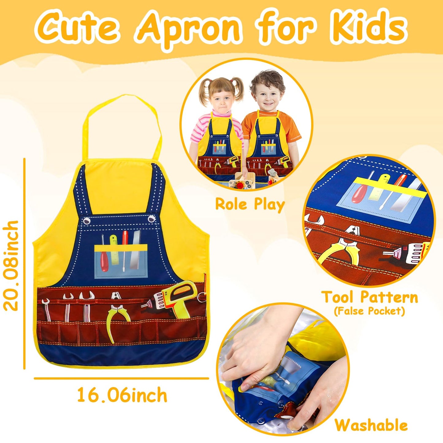 TONZE Kids Tool Set with Apron, Wooden Toddler Tool Bench Montessori Toys for 3 4 Year Old, 39 PCS Educational STEM Construction