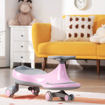 GLACER Wiggle Car Just Twist Swing Car with Flashy PU Wheels No Battery Gears or Pedals Wiggle Bike Easy to Ride Indoor Outdoor Ride on Toy Gift for Boys & Girls Aged 3 Years Old and up (Pink)
