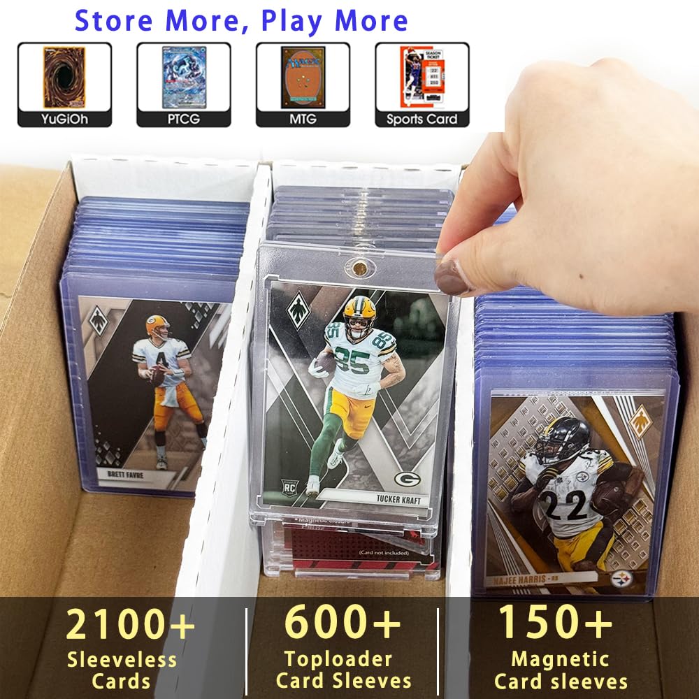 Shinwinly Trading Card Storage Box, 3-Row Sports Card Storage Box With 100 Sleeve,Card Organizer Box For Storing Protecting And