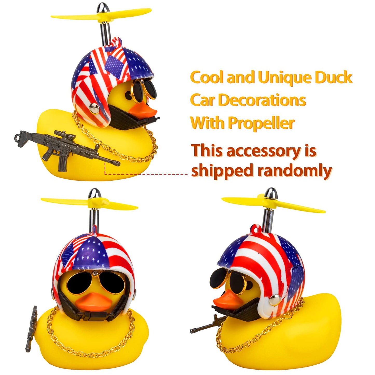 Wonuu Rubber Yellow Duck Car Ornaments Cool Duck Car Dashboard Decorations With Propeller Helmet Sunglasses (Flag-Yellow G)