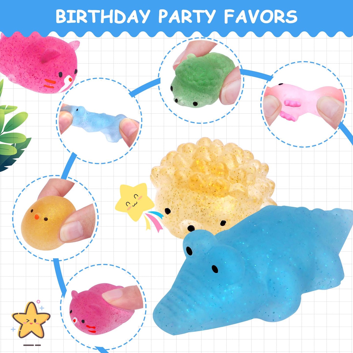 Pokonboy 30 Pcs Squishies Mochi Toys, Mini Kawaii Squishy Crystal Animals Squeeze Stress Relief Toys Easter Basket Stuffers Christmas Birthday For Kids