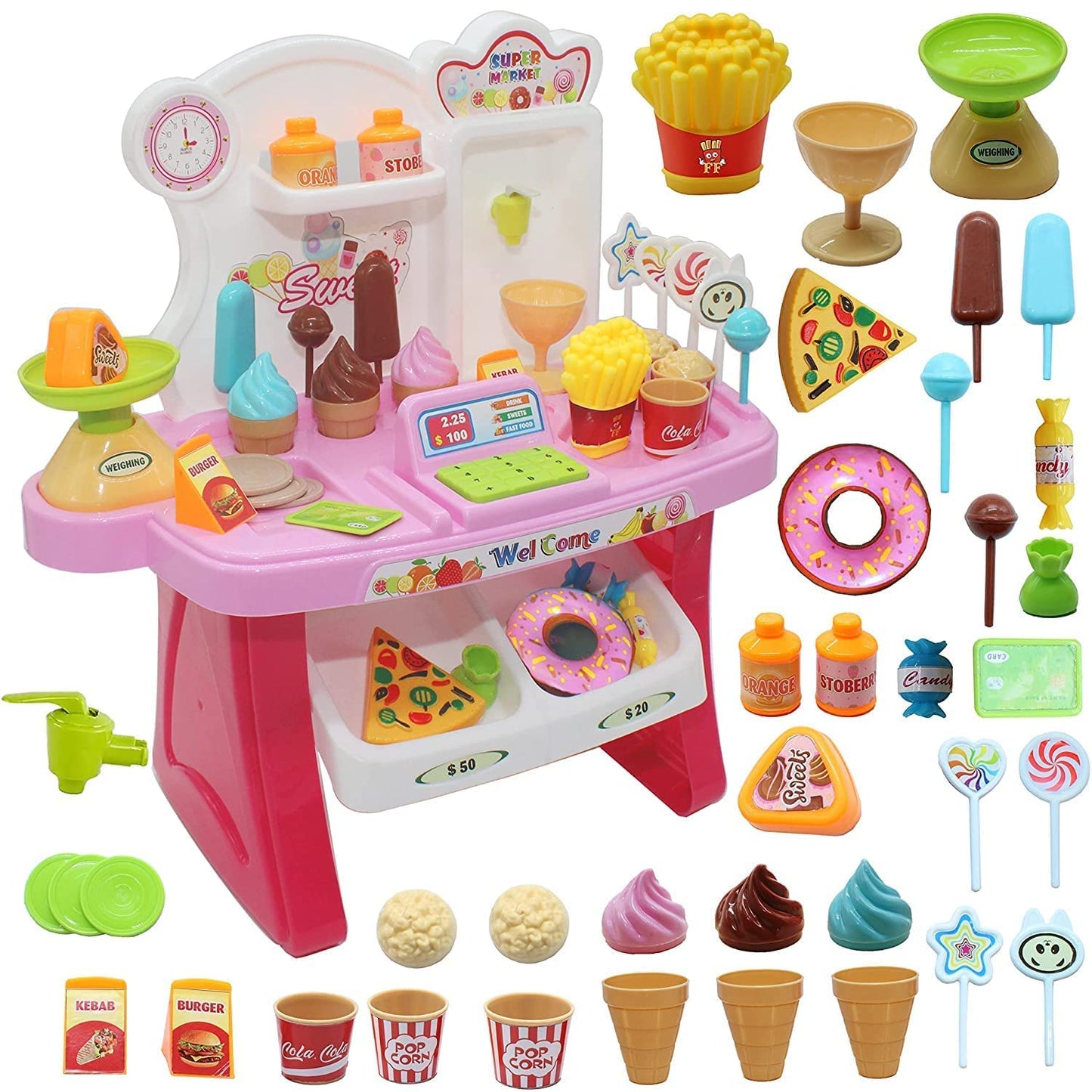 Famous Quality Plastic Supermarket With Sound Effects For Girls & Boys (37 Pieces, Multicolour)