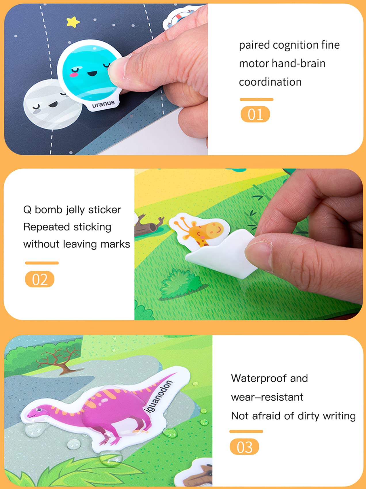 6 Pack Portable Jelly Sticker Quiet Book For Kids, Reusable Sticker Book For Toddlers, Preschool Learning Activities Learning & Education Toys, Animal Insect Dinosaur Ocean Space Traffic Travel Toys