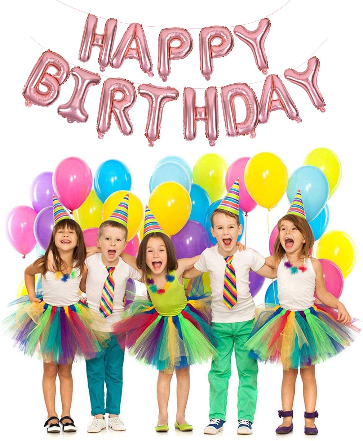 TONIFUL Rose Gold Mylar Foil Birthday Balloons Banner, 16 Inch, Reusable Aluminum Letters for Kids & Adults Party Decorations