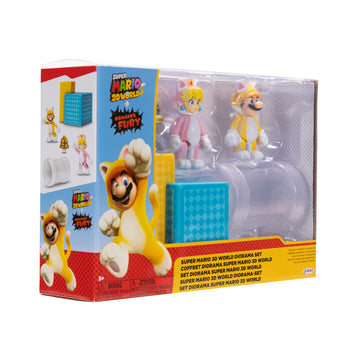 Super Mario Nintendo 2.5' Action Figures 3D World Diorama Includes Cat Mario And Cat Peach