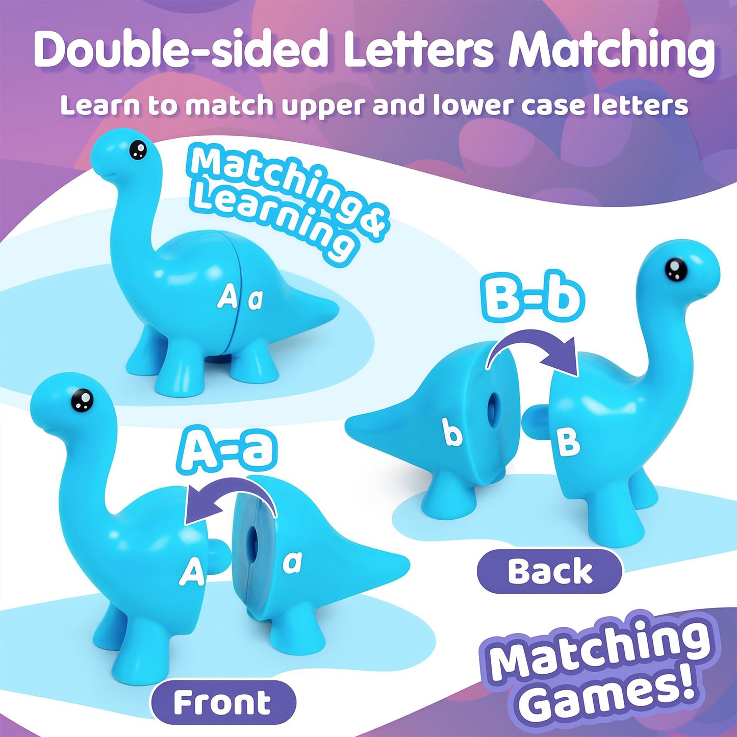 Cztcdp Abc Dinosaur Learning Toys For Toddlers Double-Sided Dinosaurs Matching Game Fine Motor Skills Sensory Toy,13Pcs Montesso