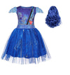 Wonderbabe Evie Descendants Costume Girls Inspired Zipper Jacket Short Sleeve Tulle Mesh Dress Princess Fancy Dress Up Outfits With Bule Wig 9 10