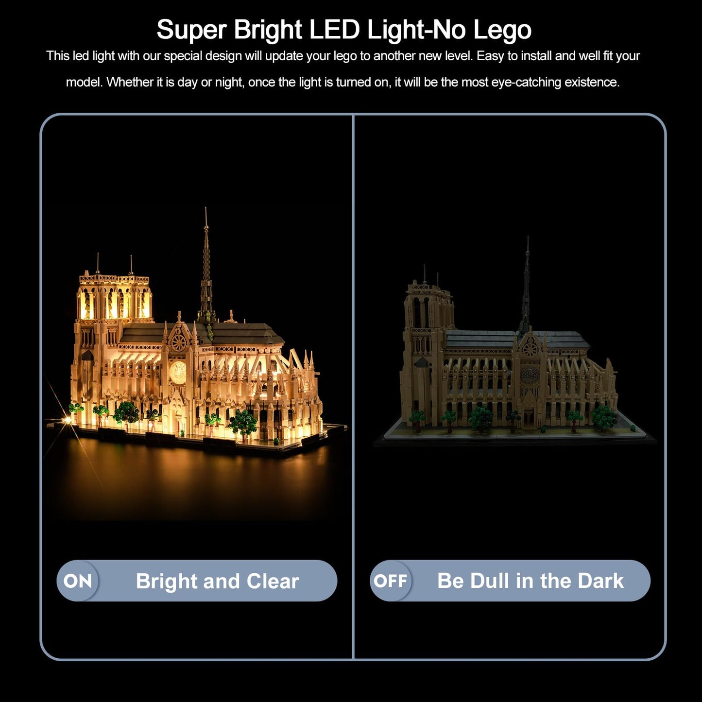 Brickbling Led Lighting Compatible With Lego Architecture Notre-Dame De Paris 21061, Compatible With Lego Notre Dame Cathedral, No Bricks Included (Classic Version Light)