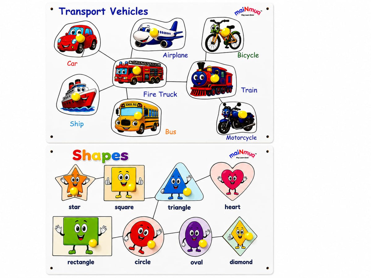 Wooden Educational Puzzle Combo Set for Kids Transport & Shapes,Montessori Educational Toys for Toddlers 2 Years+ Wooden Board T