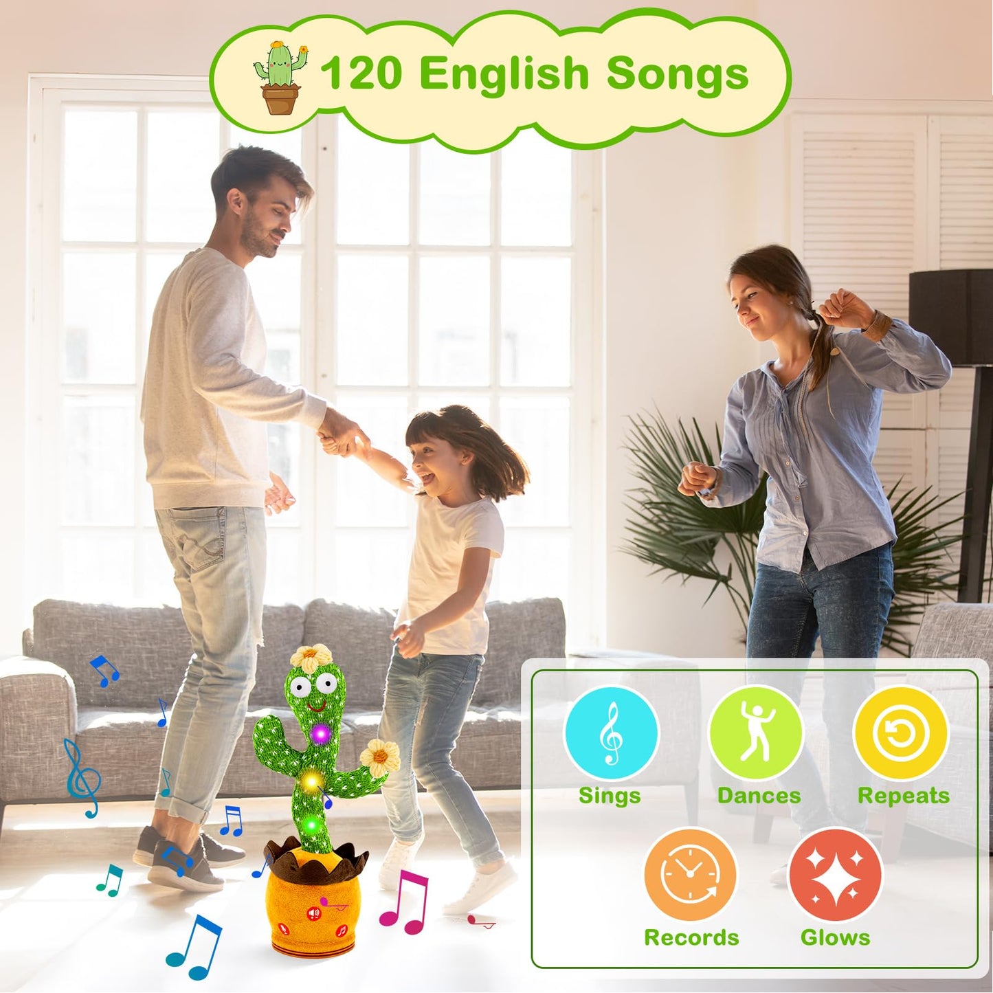 Ayeboovi Dancing Talking Cactus Toy, Singing, Repeating Cactus, Funny Dancing Talking Cactus Repeating Toys For Kids, Adjust Volume Sunny Cactus Mimicking Toy With 120 Songs For Baby Boys And Girls