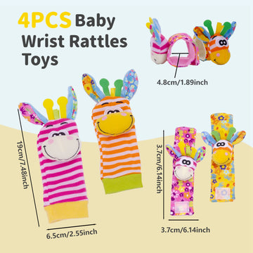 Padonise Wrist Rattles Baby Socks Baby Toys Set Soft Sensory Toys For Babies Cartoon Animal Rattles Sock Early Development Toy Baby Shower Birth Gift For Newborn Infant Baby Boy Girl 0 To 3 Years Old