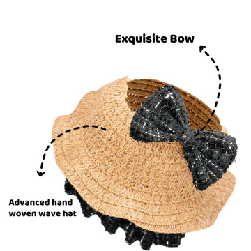 Doll Clothes for 17cm Dolls enhanced Handmade Fashion Clothes 3 Piece Set Including a Weaving Hat Clothes and Bow with High-End Dolls Accessories for Play & Display - Pure Black (No Doll No Logo)