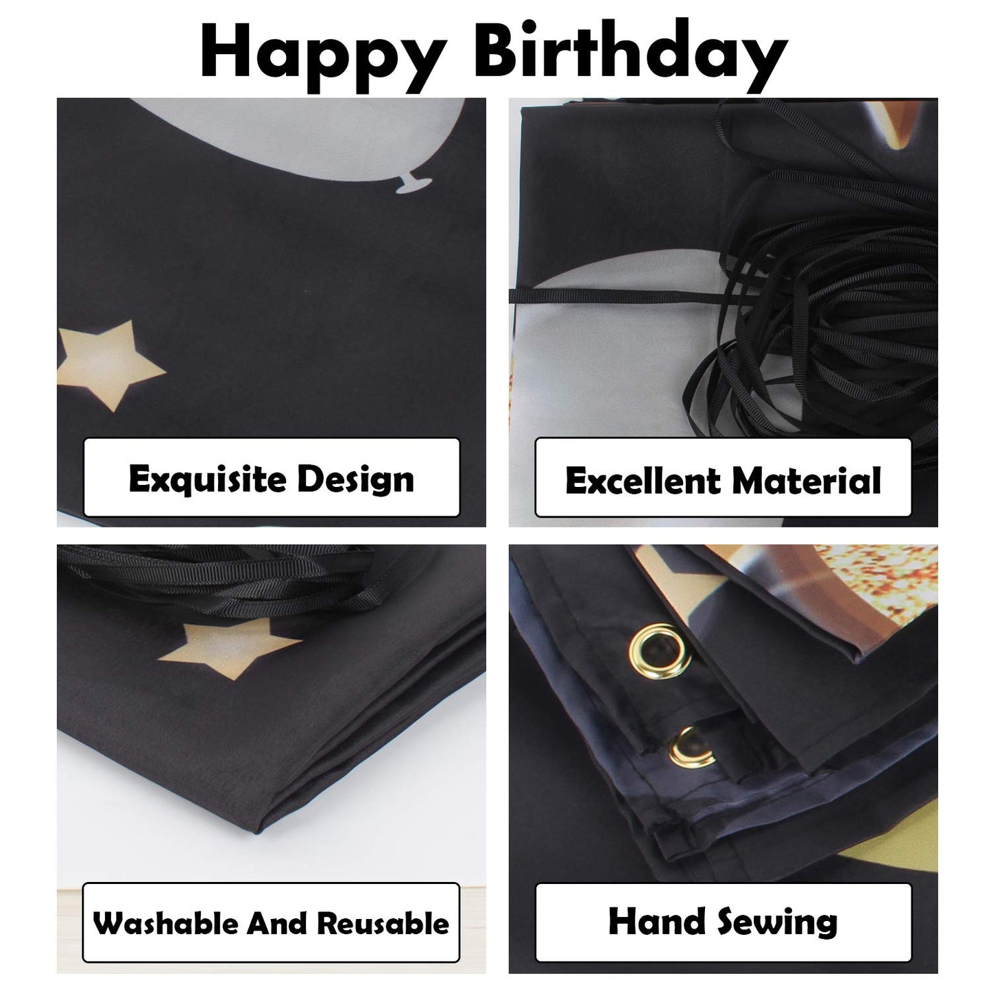Pakboom Happy 22Nd Birthday Banner Backdrop - 22 Birthday Party Decorations Supplies For Men Him - Black Gold 4 X 6Ft