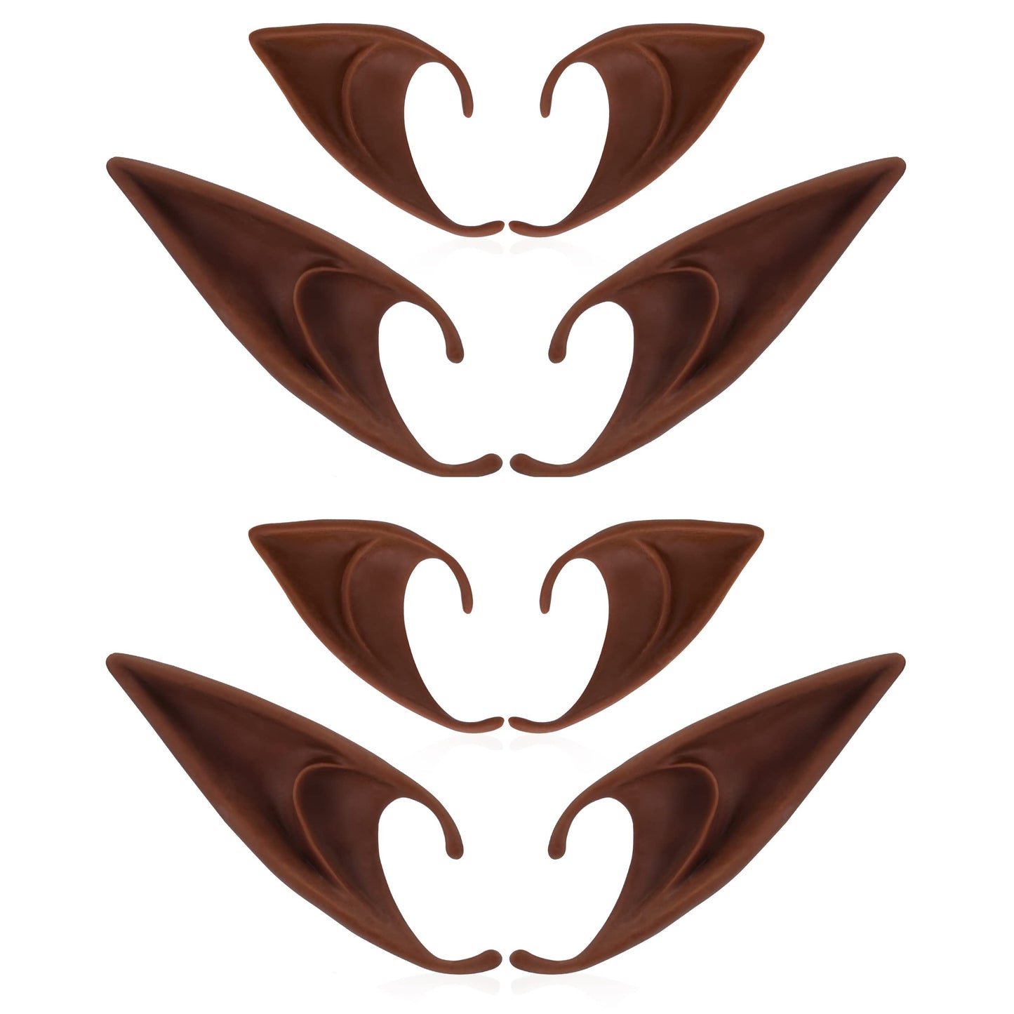 Freshme Renaissance 4 Pairs Brown Fairy Pixie Ears - Short And Long Silicone Elf Ears Set For Women Cosplay Halloween Christmas Renaissance Anime Vampire Masquerade Dress Up Props Costume Accessories