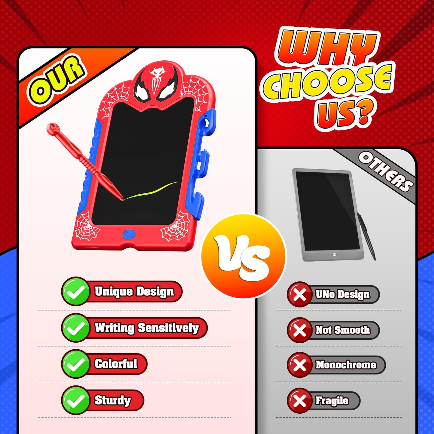 LCD Writing Tablet for Kids: Spidolapse 2 PCS Doodle Board & Drawing Pad Birthday Gift for 3 4 5 6 7 8 Year Old Boys Girls Toddl