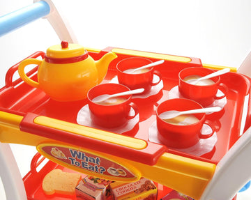 PowerTRC Tea Set Toy for Little Girls, Tea Trolley Cart w/ Tea Pots Cups Accessories, Tea Party Kitchen Pretend Play Set Gifts f