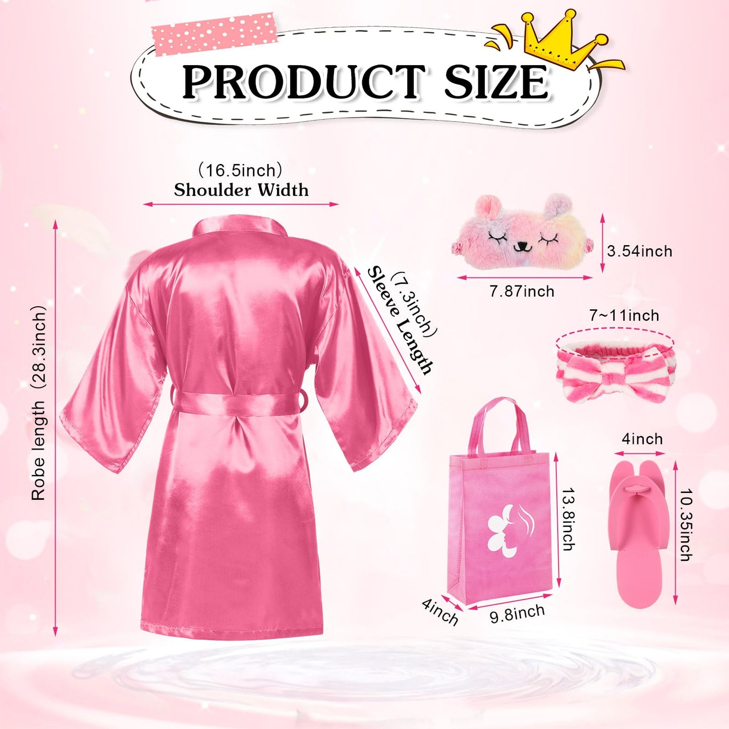 Shihanee 30 Pcs Spa Party Supplies for Girls - 6 Satin Robes & Slippers, Pink Sleepover Birthday Favors, One Size