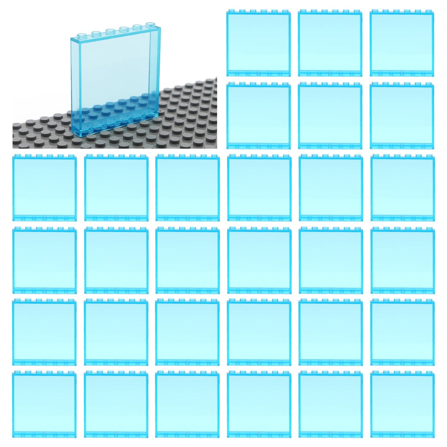 MALEKO Transparent Clear Window House Building Bricks, Classic Flat Plates Pieces and Parts Block Compatible with Major Brands (