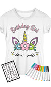Davinci In You Coloring Shirt For Girls - Kit With 10 Fabric Markers And Alphabet Stencil (Birthday Unicorn, 6/7)