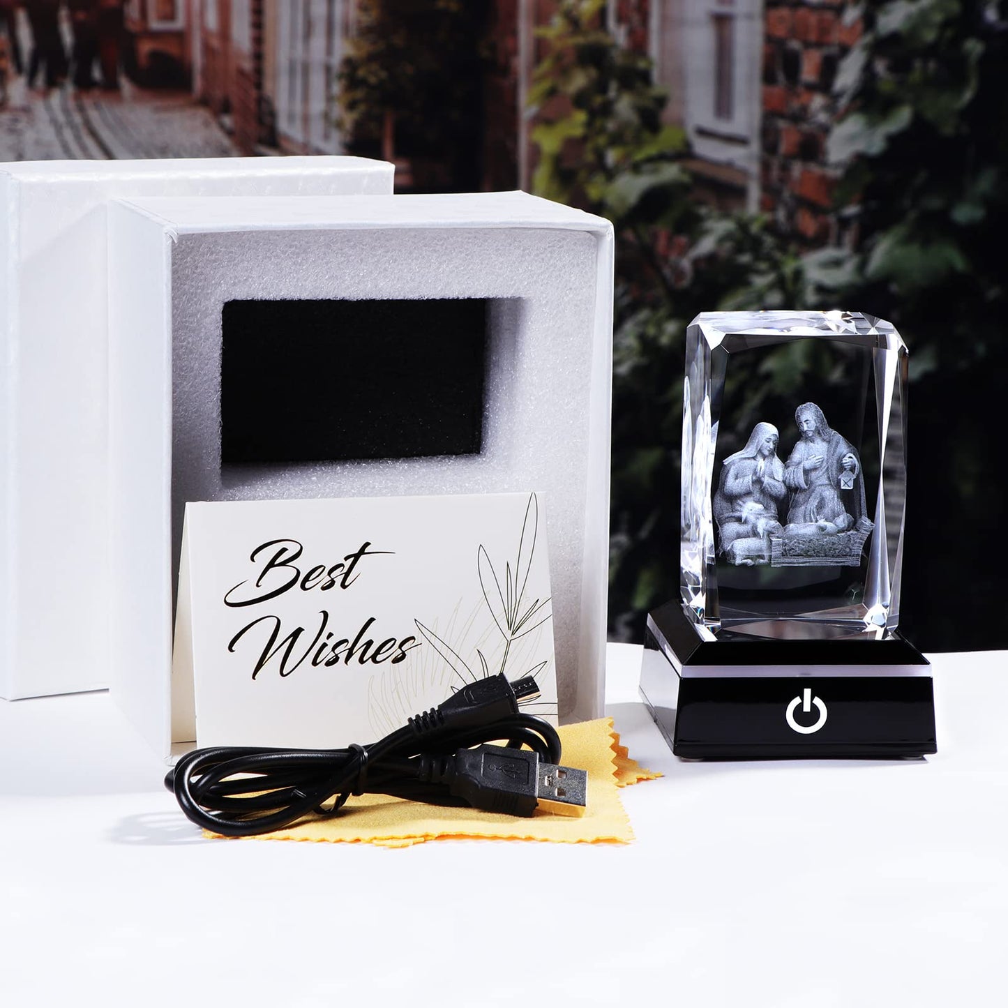 Ywhl 3D Crystal Nativity Scene Figurines With Colorful Base Laser Engraved Holy Family Statues For Religious Gifts For Women Men
