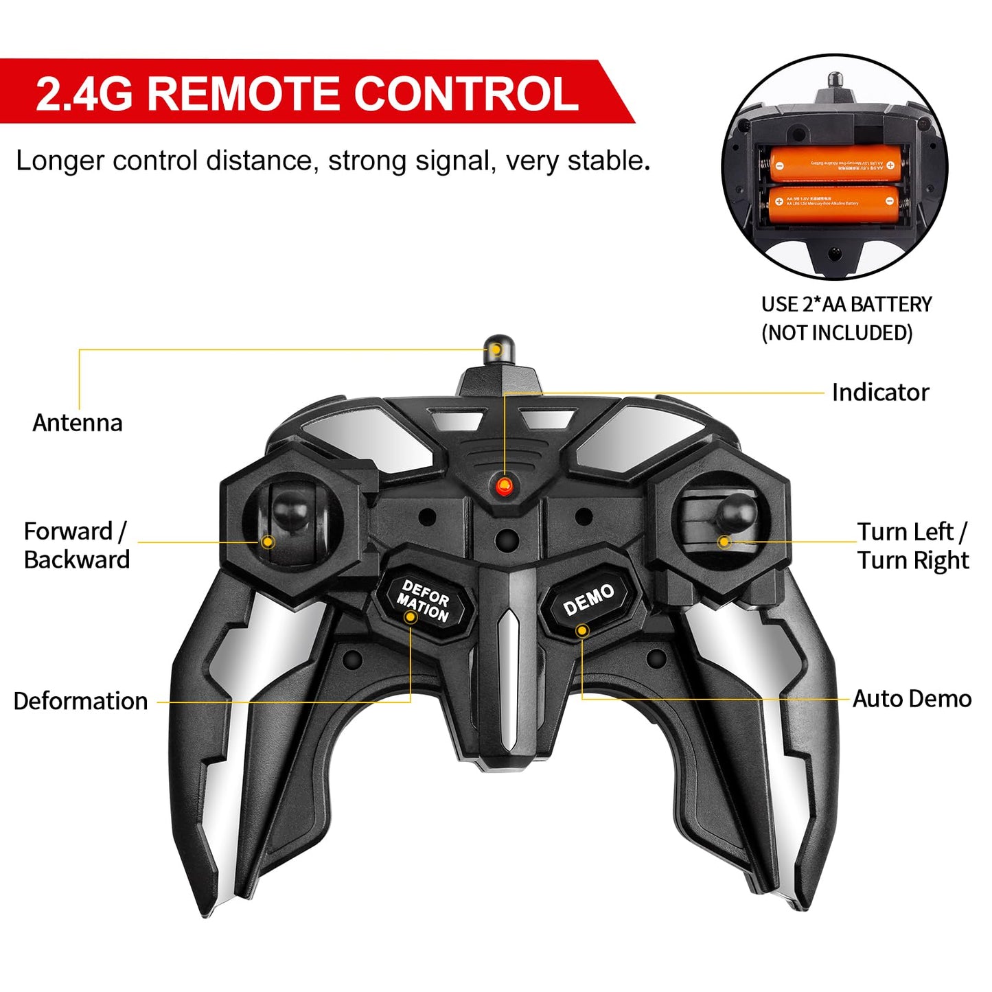 Blackma Remote Control Car - Transform, One-Button Deformation & 360Rotating Drifting, Transform Robot RC Car with LED Light, To
