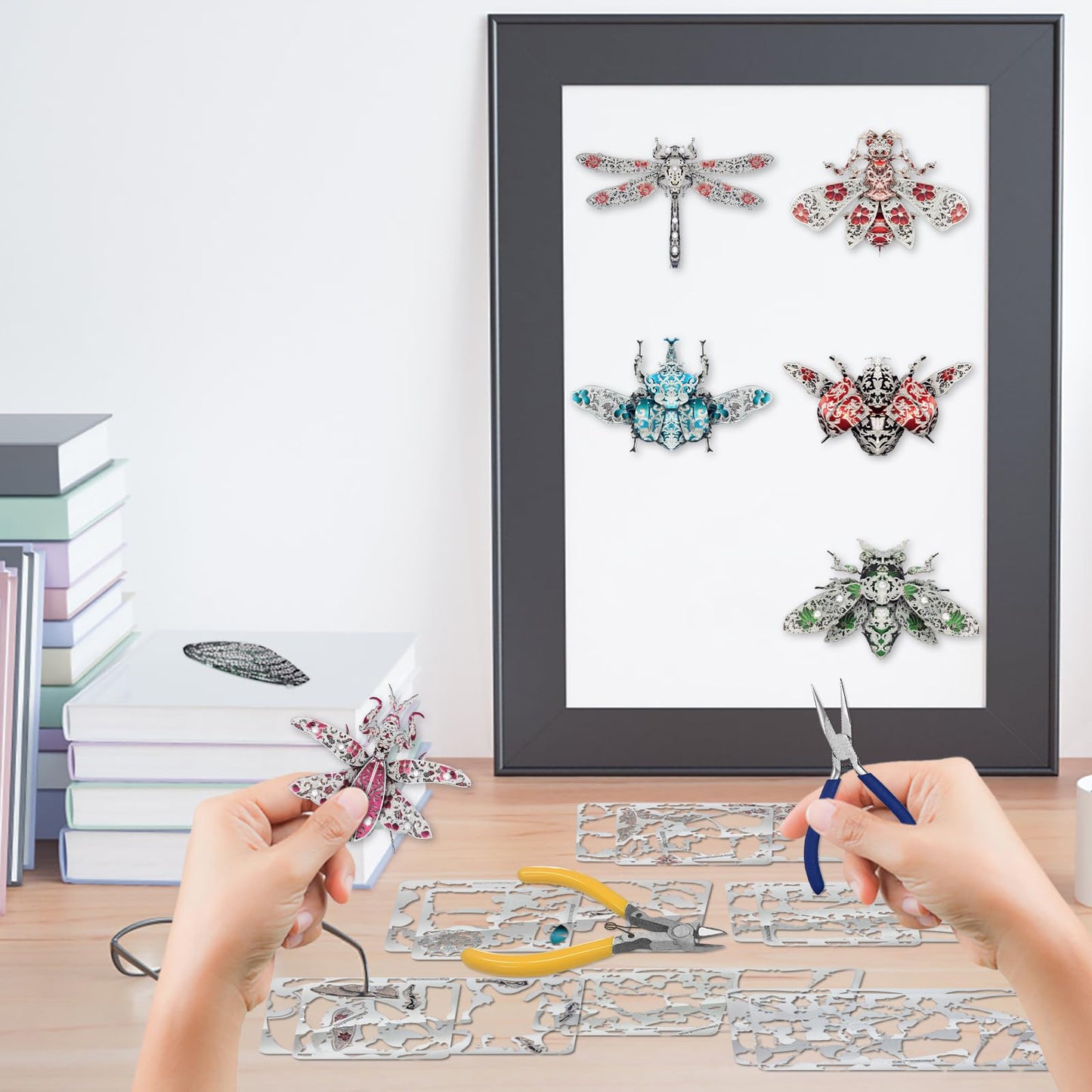 Piececool 3D Puzzles For Adults, 6Pcs/Lots Insect Themed Brooches Metal Models Building Kits, Interesting Assembling Crafts Set With Tools For Beginners, Great Gifts