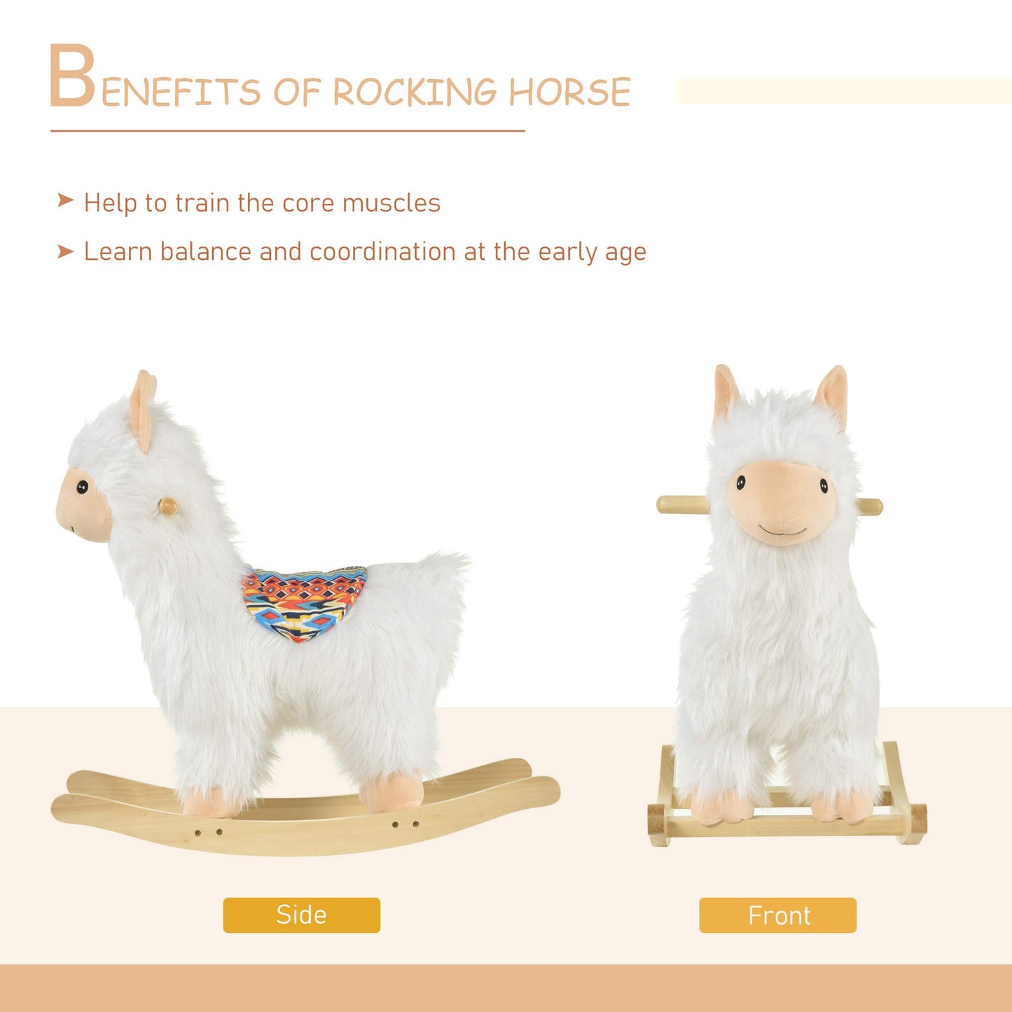 Qaba Kids Ride-On Rocking Horse Toy Llama Style Rocker Soft Plush Fabric For Children 3+ Years