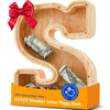 Wooden Letter Piggy Bank for Kids Initial Coin Bank for Boys and Girls First Name Personalized Savings Bank for Birthday Boys Girls Gift Piggy Bank for Kids (Wood S9-S)