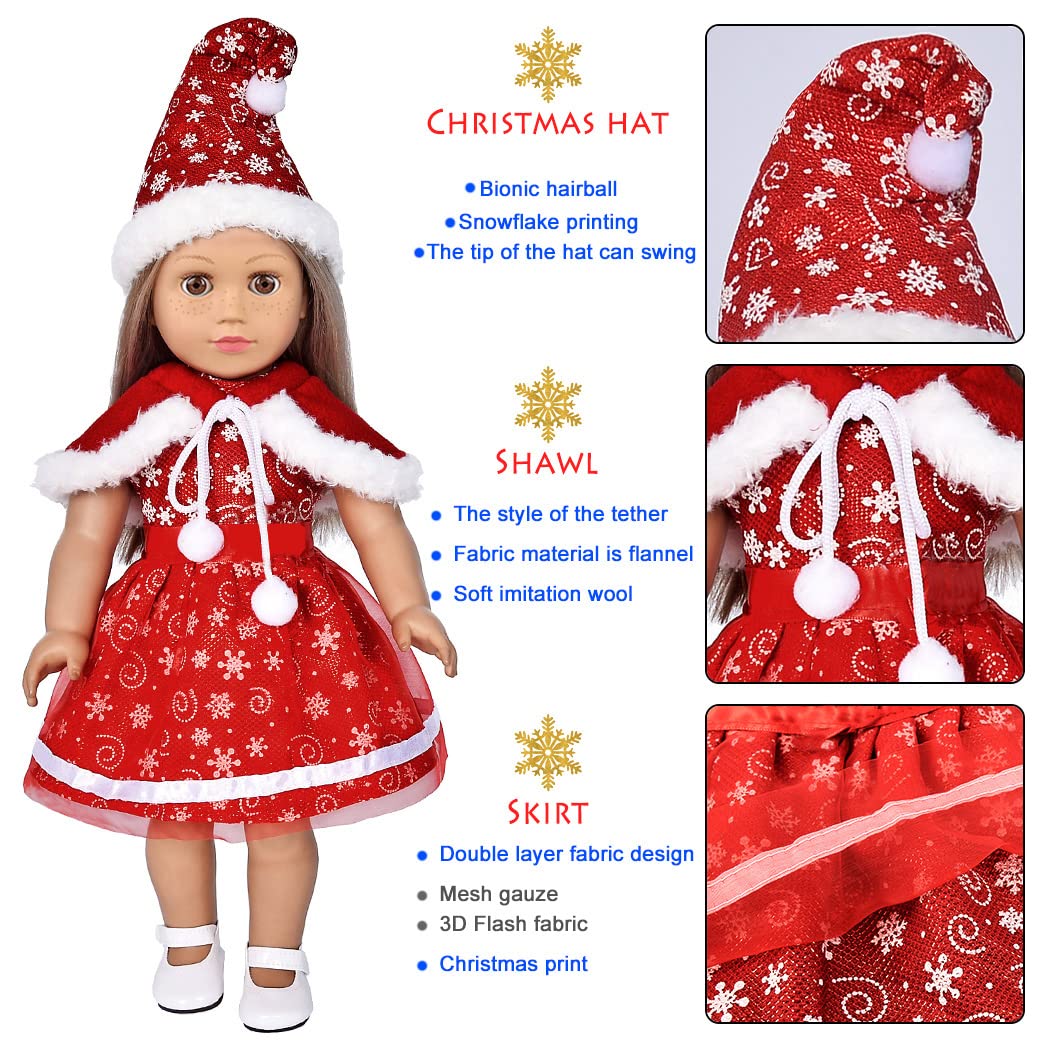 Ebuddy Doll Clothes And Accessories 5Pc Christmas Clothes Dress With 1 Pair Shoes For 18 Inch Girl Doll,Most 18 Inch Dolls